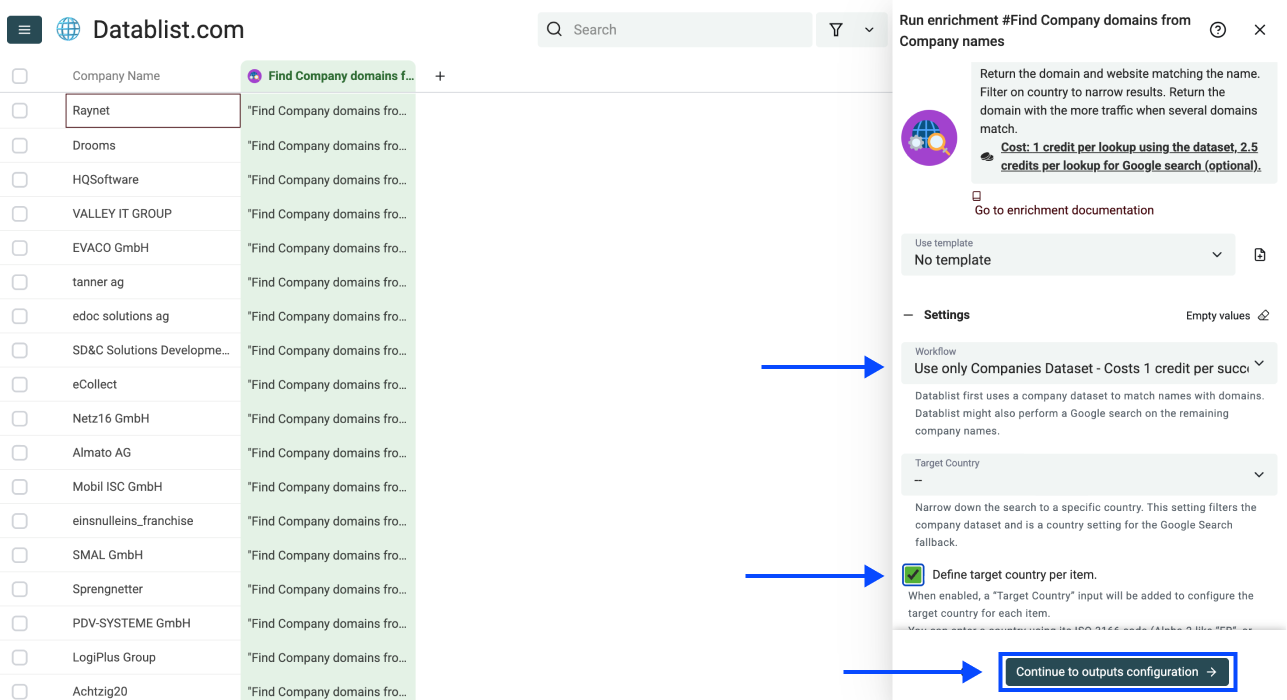 Company Name To Domain - Database Workflow Settings