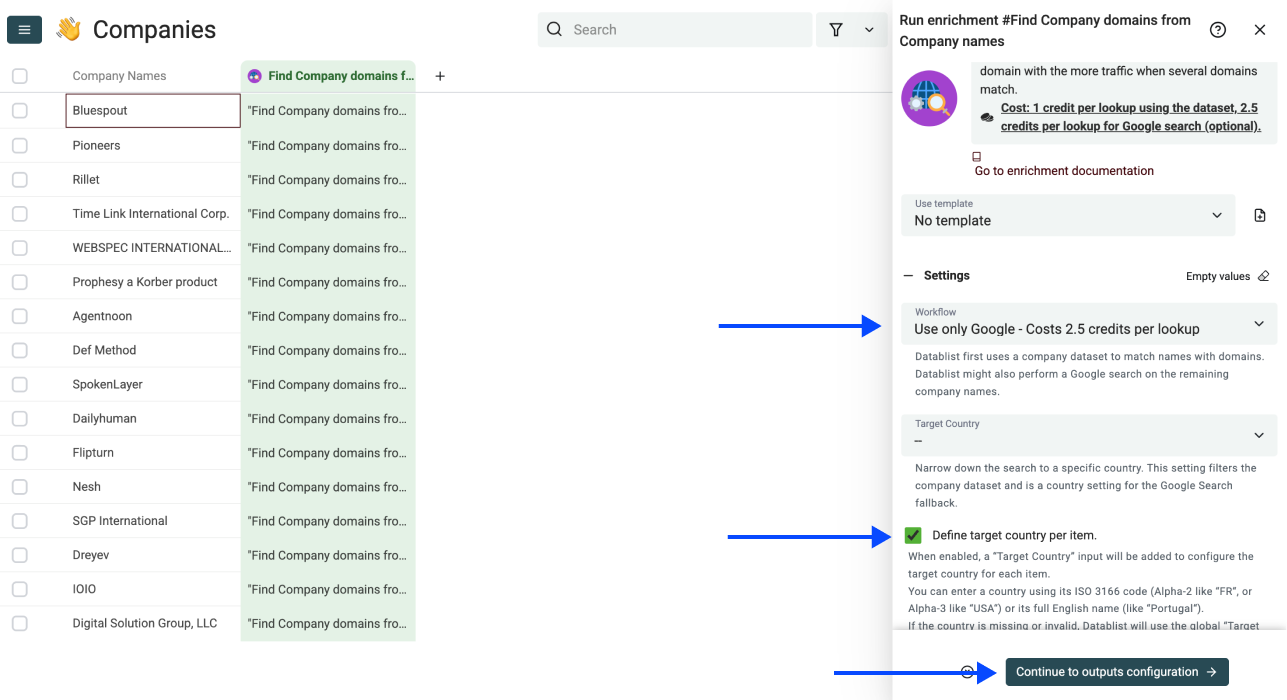 Company Name To Domain - Google Workflow Setting