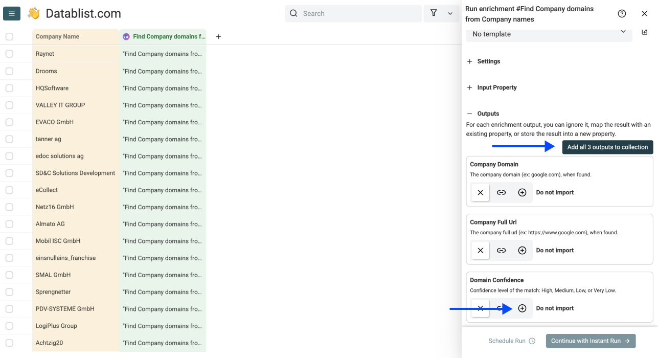 Company Name To Domain - Outputs Configuration