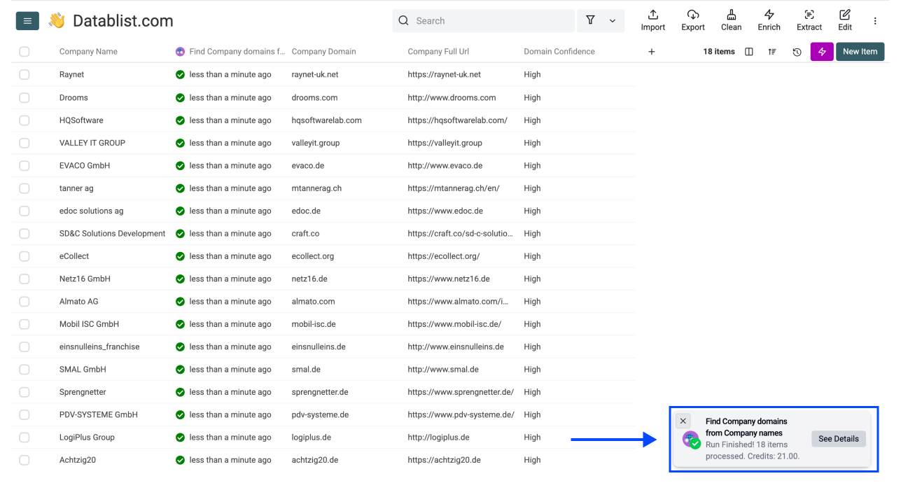 Company Name To Domain - Database Results