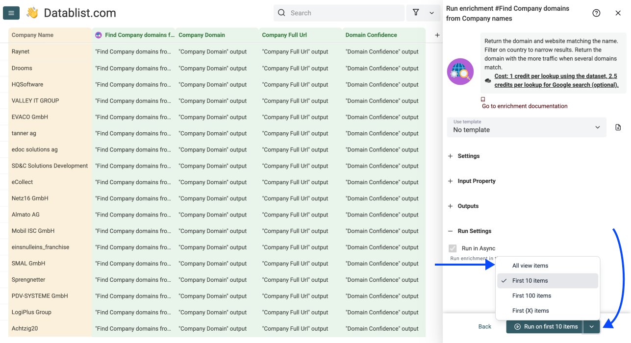 Company Name To Domain - Run Settings